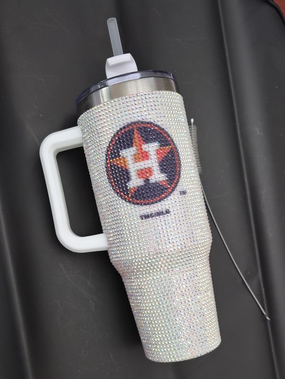 Rhinestone Astros Bling Travel Tumbler - White Crystal Sparkle - Picture 1 of 7